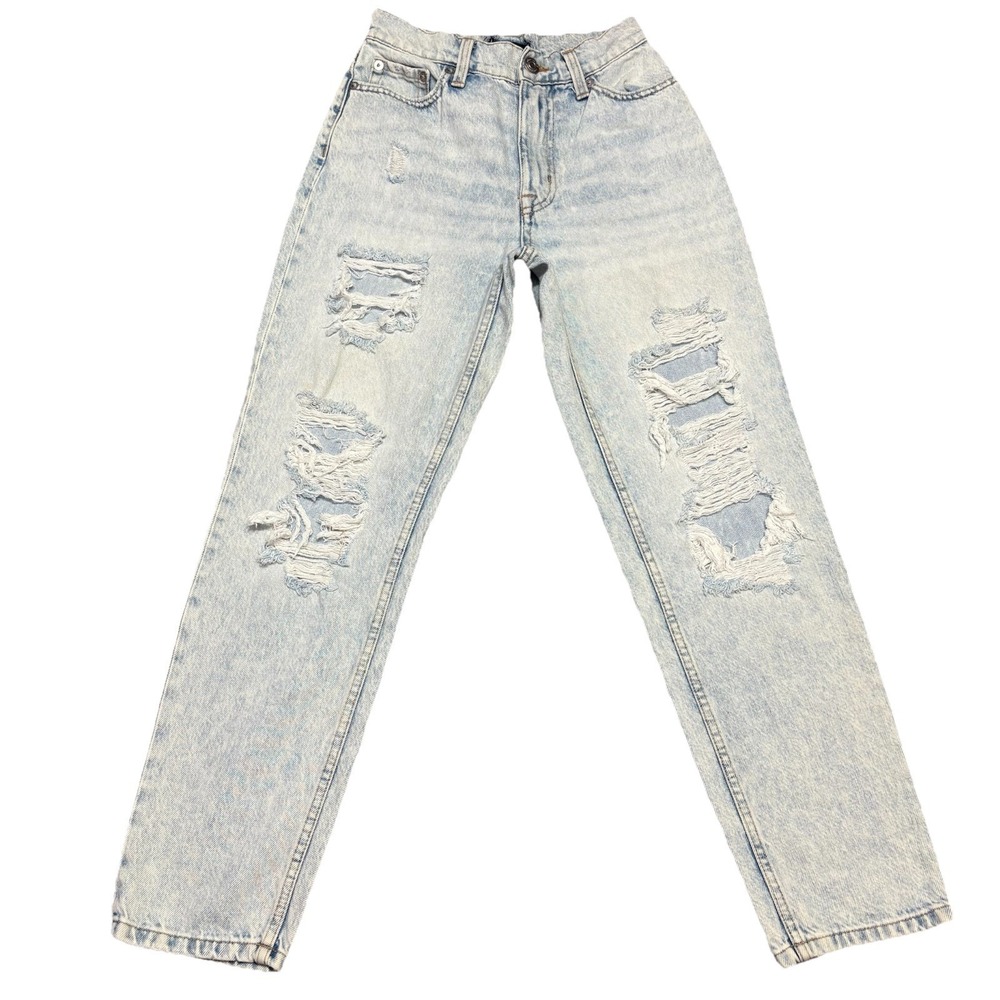 Aeropostale Mom Jeans Women's 26 Blue‎ Denim Distressed Light Wash High Rise